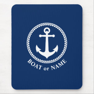 Tapis De Souris Ancre nautique Votre bateau ou nom Navy Blue