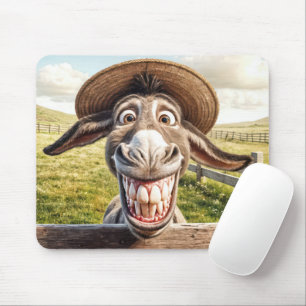 Tapis De Souris Âne comique portant un Casquette de paille