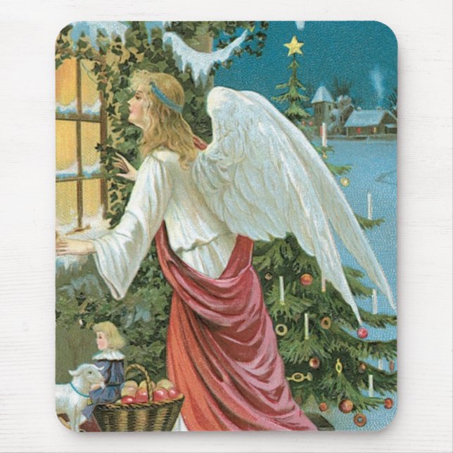 Tapis De Souris Ange de Noël à la fenêtre (Devant)