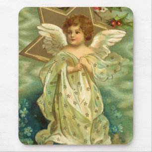 Tapis De Souris Ange de Noël victorien avec étoile dorée vintage