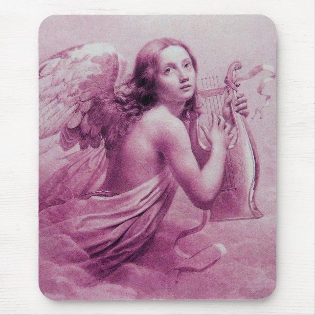 Tapis De Souris ANGE JOUER LYRA SUR LES NUAGES roses (Devant)
