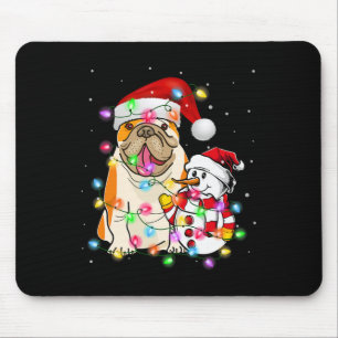 Tapis De Souris Anglais Chien Chien Snowman Santa Hat Lumières
