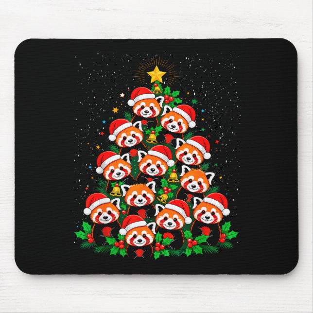 Tapis De Souris Animal Xmas Tree Santa Hat Red Panda Christmas  (Devant)