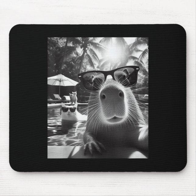 Tapis De Souris Animaux Amusants Piscine Capybara Selfie Avec Ca (Devant)