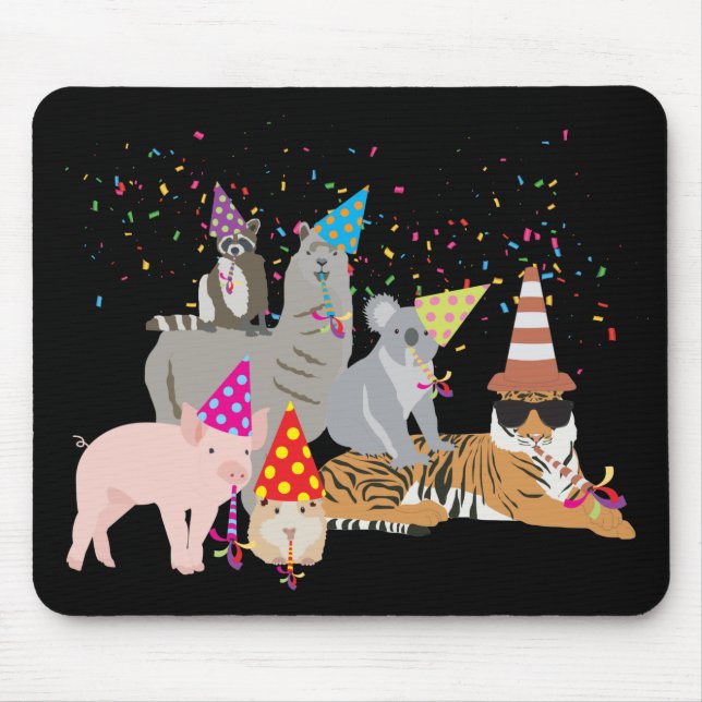 Tapis De Souris Animaux - Beaux animaux ayant une fête (Devant)