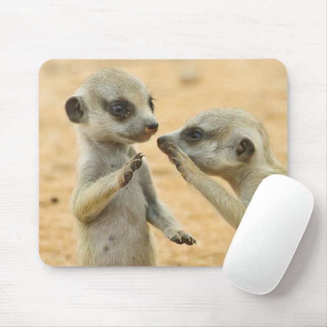 Tapis De Souris Animaux de bébés cutest | Deux jeunes Meerkats (Avec souris)