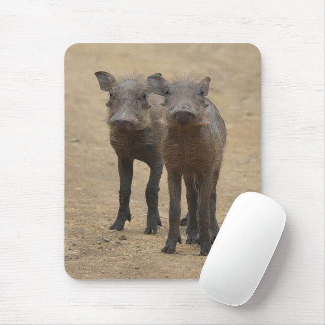 Tapis De Souris Animaux de bébés cutest | Deux jeunes phacochères (Avec souris)