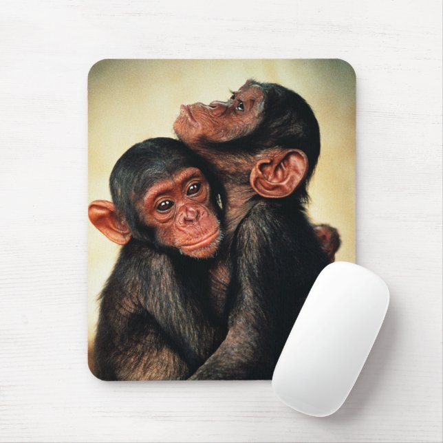 Tapis De Souris Animaux de bébés cutest | Hug de chimpanzé (Avec souris)