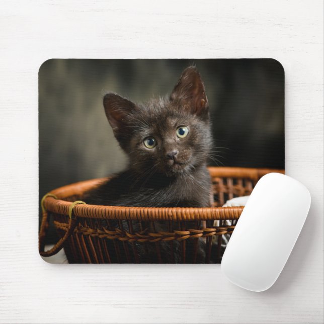 Tapis De Souris Animaux de bébés cutest | Kitten dans le panier (Avec souris)