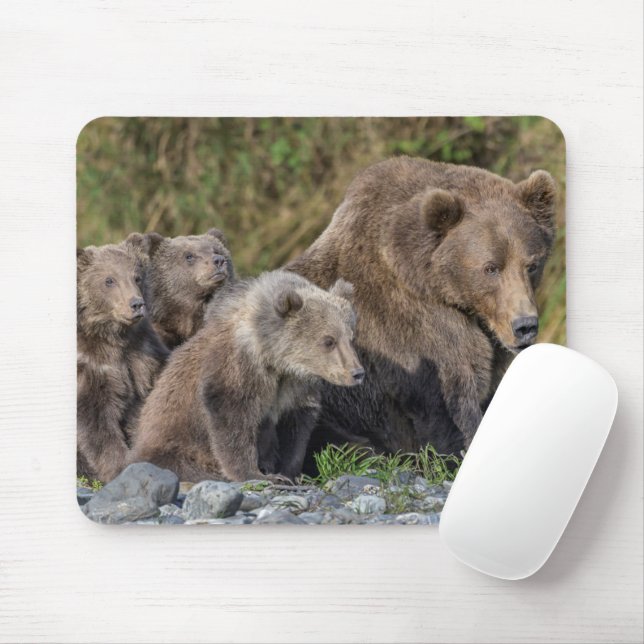 Tapis De Souris Animaux de bébés cutest | Kodiak Mama Bear & Cubs (Avec souris)