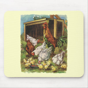 Tapis De Souris Animaux de ferme vintages, coq, poules, poulets