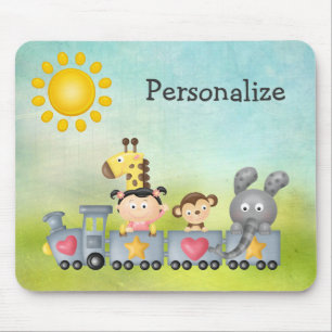 Tapis De Souris Animaux et fille mignons sur le train Mousepad