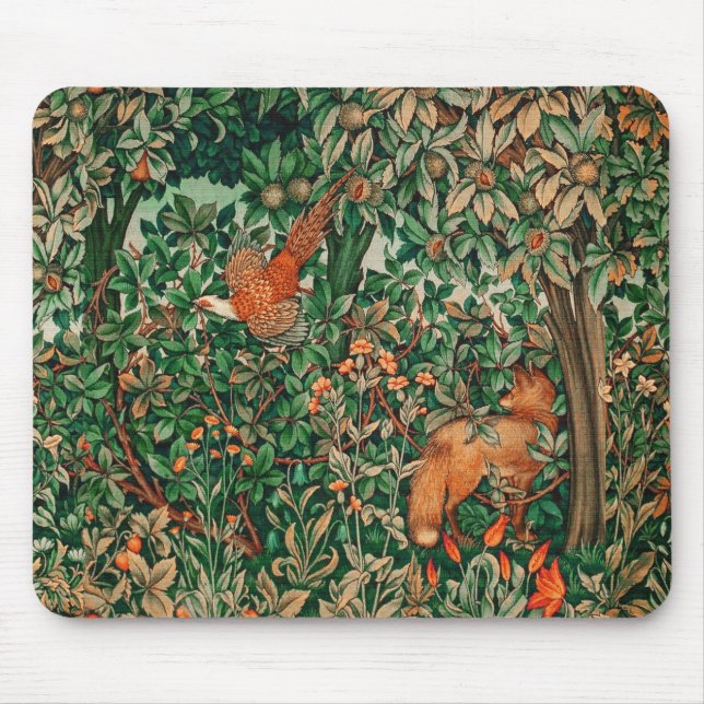 Tapis De Souris ANIMAUX FORESTIERS faisan, Renard rouge, Floral ve (Devant)