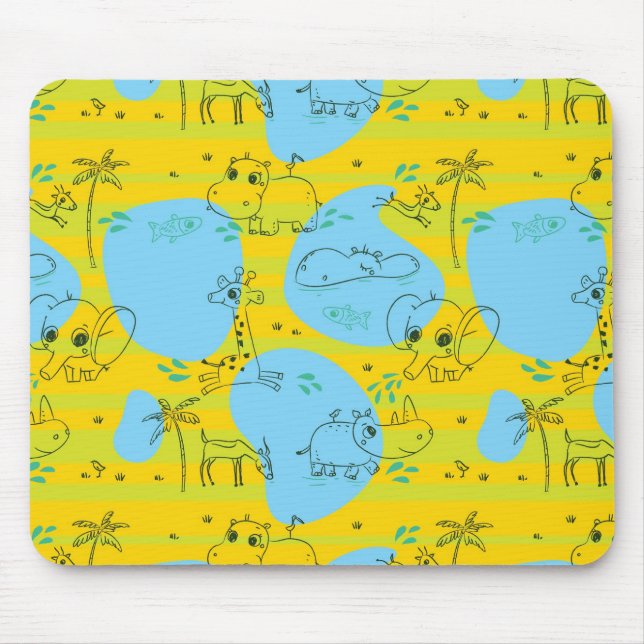 Tapis De Souris Animaux jouant l'arrière - plan de motif de bébé (Devant)