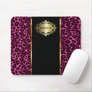 Tapis De Souris Animaux léopard rose chaud tendance avec accents o