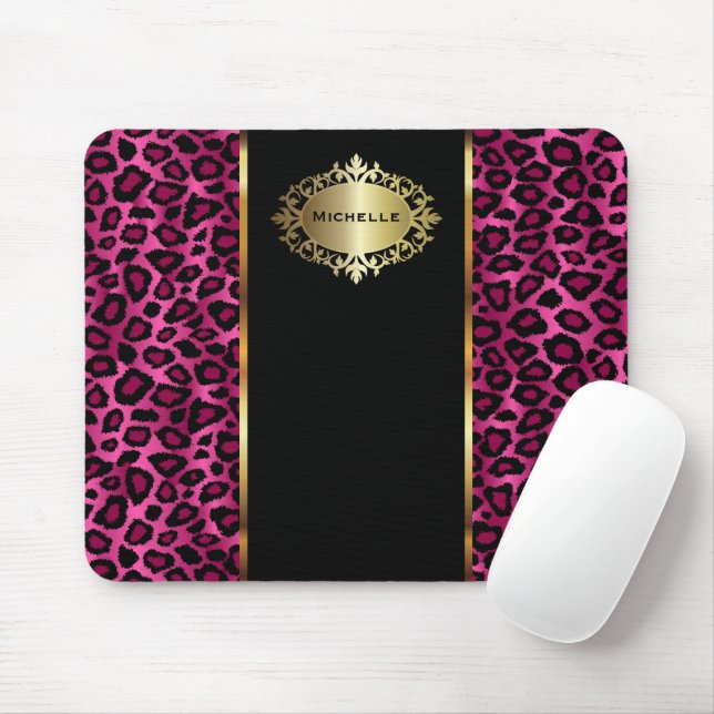 Tapis De Souris Animaux léopard rose chaud tendance avec accents o (Avec souris)