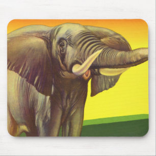 Tapis De Souris Animaux sauvages vintage, éléphant d'Afrique au co