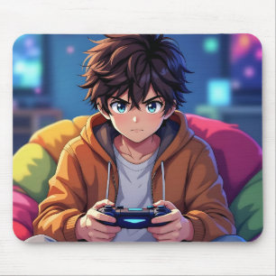 Tapis De Souris Anime Boy jouant jeu vidéo