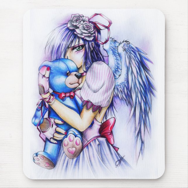 Tapis De Souris Anime Gothique Rose Angel Girl Avec Teddy (Devant)
