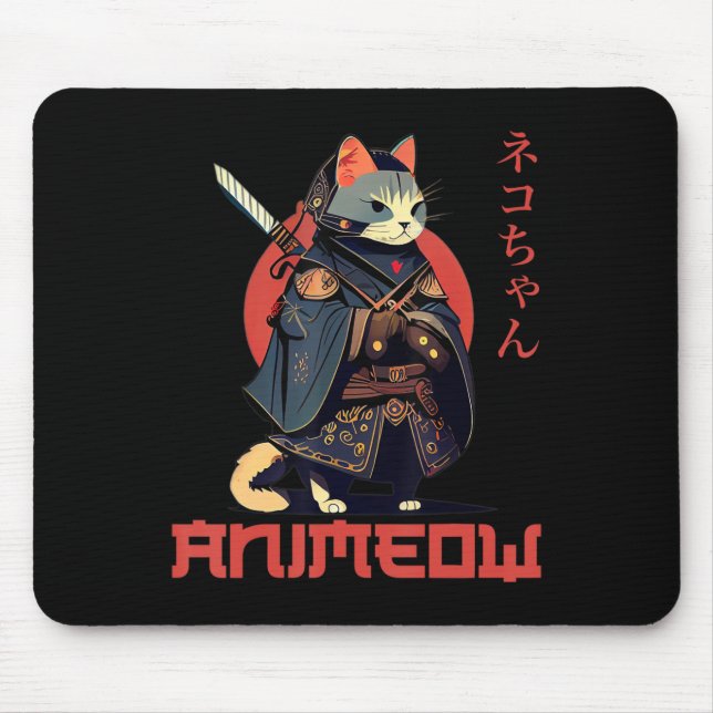 Tapis De Souris ANIMEOW Fun Cute Samurai Kawaii Chat Ninja Costume (Devant)