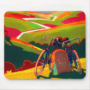 Tapis De Souris Annonce vintage de bicyclette - vélo sur Hillside