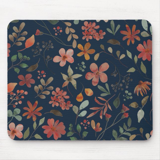Tapis De Souris Antique aquarelle Imprimer floral sur marine (Devant)