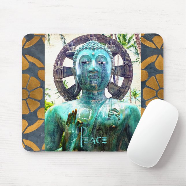 Tapis De Souris Antique Bouddha Turquoise Or Mosaïque Photo Paix (Avec souris)