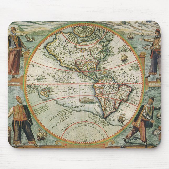 Tapis De Souris Antique carte du Vieux Monde des Amériques, 1597 (Devant)