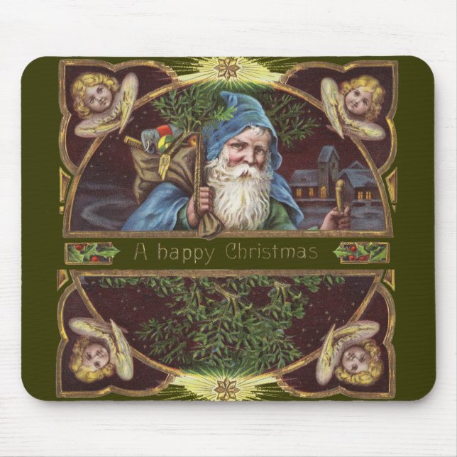 Tapis De Souris Antique de Noël des Père Noël Angels victoriens (Devant)