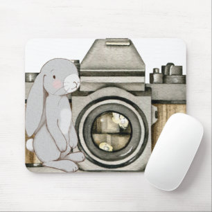 Tapis de souris Appareil Photo Vintage & Lapin