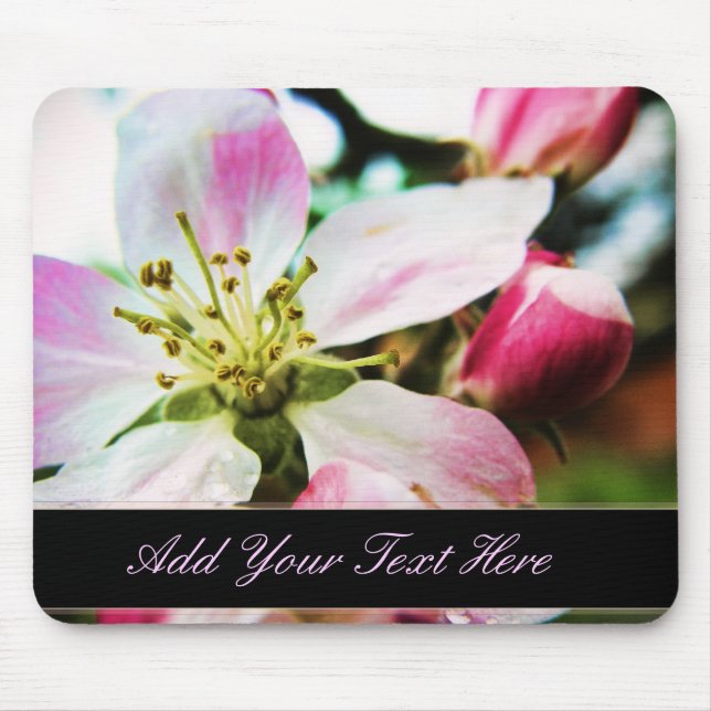 Tapis De Souris Apple Blossom Flower texte personnalisé Mousepad (Devant)