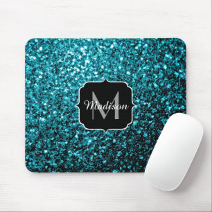 Tapis De Souris Aqua bleu brillant faux parties scintillant scinti