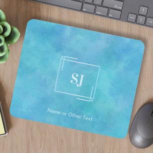 Tapis De Souris Aqua Blue Aquarelle Abstraite Monogramme Mousepad