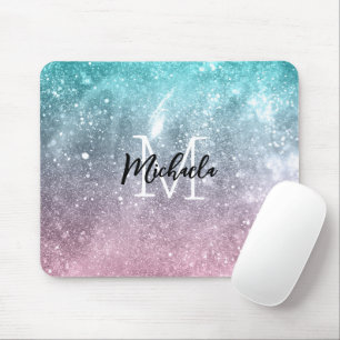 Tapis De Souris Aqua blue Pink ombre mer galaxie abstraite Monogra