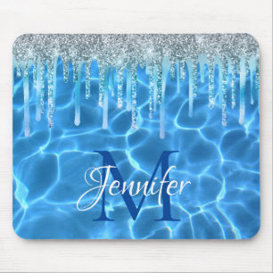 Tapis De Souris Aqua Blue Piscine Parties scintillant Monogramme