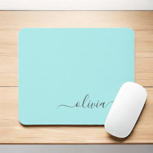 Tapis De Souris Aqua Blue Turquoise Girl Script Monogramme Nom Mod