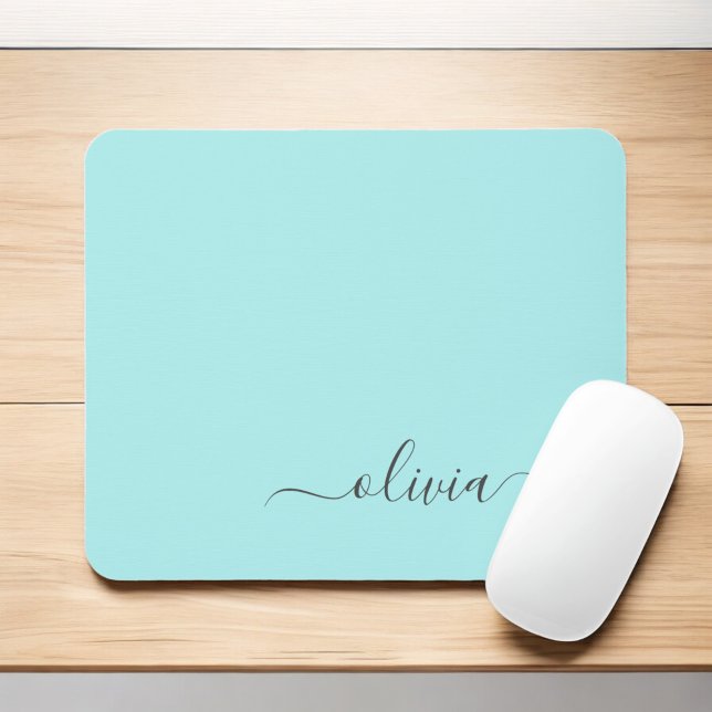 Tapis De Souris Aqua Blue Turquoise Girl Script Monogramme Nom Mod (Créateur téléchargé)