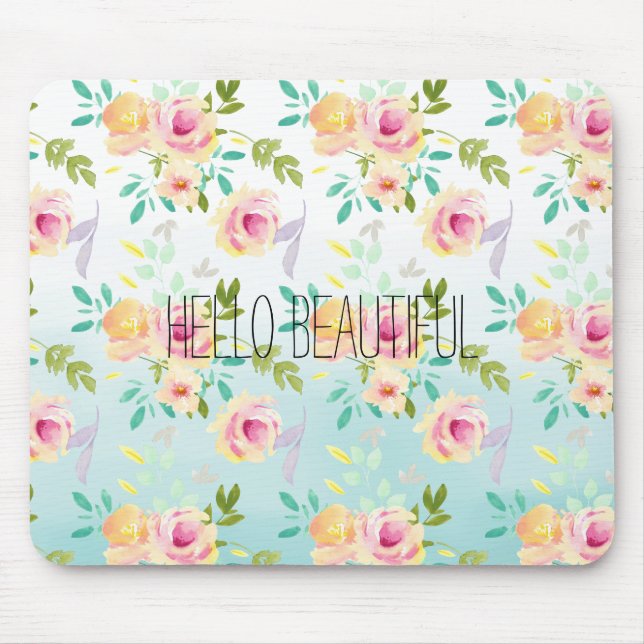Tapis De Souris Aqua Ombre rose jaune floral (Devant)