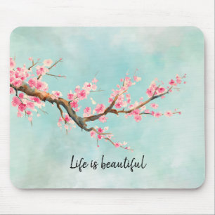 Tapis De Souris Aqua rose cerisier fleuri Souris Floral