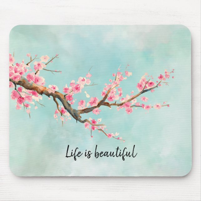 Tapis De Souris Aqua rose cerisier fleuri Souris Floral (Devant)