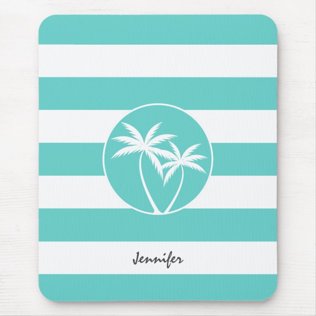 Tapis De Souris Aqua Rugby Stripes Logo de palme tropicale avec no (Devant)