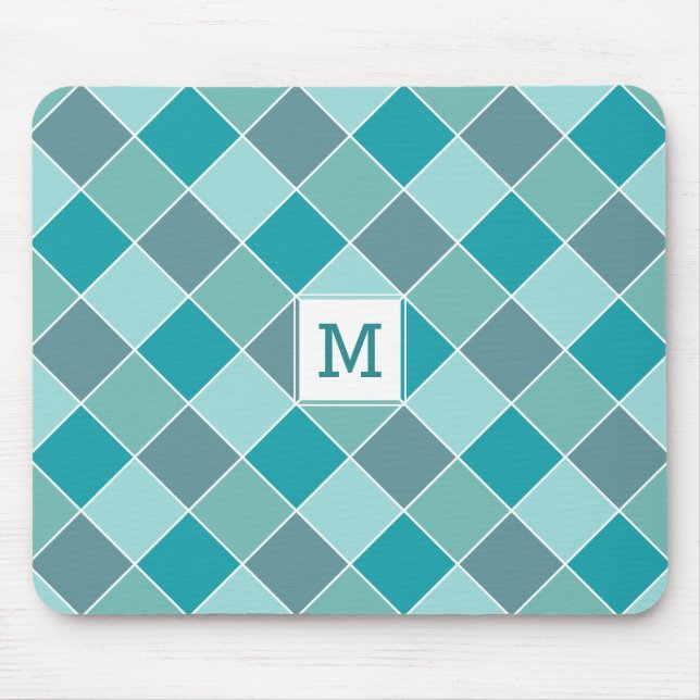 Tapis De Souris Aqua Tile Motif personnalisé monogramme mousepad (Devant)