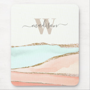 Tapis De Souris Aquarelle Abstraite côtière avec nom et monogramme