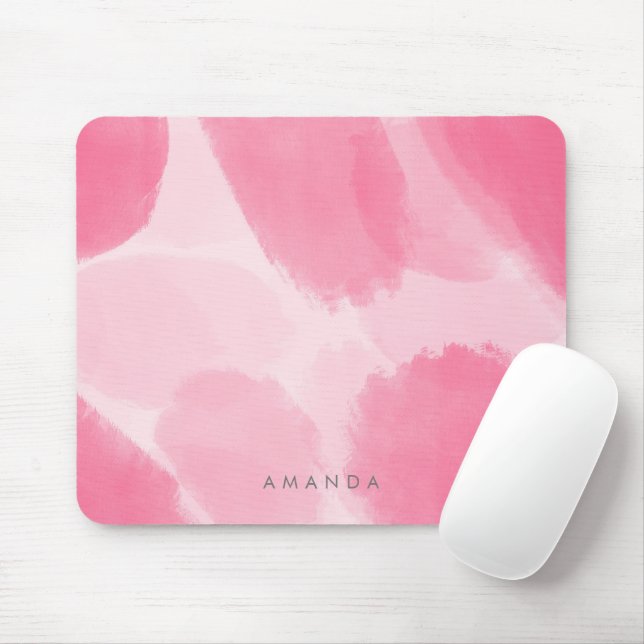 Tapis De Souris Aquarelle Abstraite de pinceau rose chaud Personna (Avec souris)