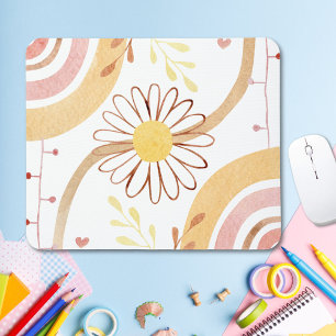 Tapis De Souris Aquarelle Abstraite Fleur Botanique Arc-en-ciel En