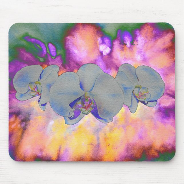 Tapis De Souris Aquarelle Abstraite orchidées tropicales (Devant)