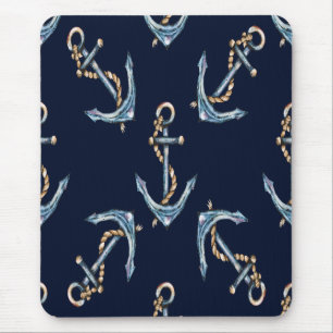 Tapis De Souris Aquarelle Ancres Bleu Nuit