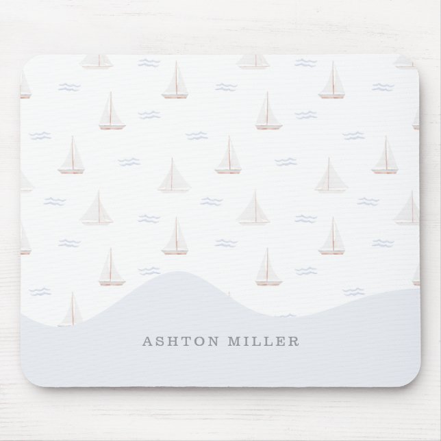 Tapis De Souris Aquarelle Bateaux à voile garçon/fille (Devant)