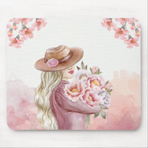 Tapis De Souris aquarelle blanche et rose Vintage Lady Floral beau