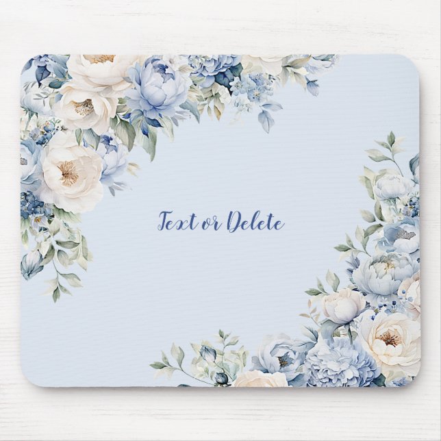 Tapis De Souris Aquarelle bleu Dusty Fleurs d'ivoire Feuille (Devant)
